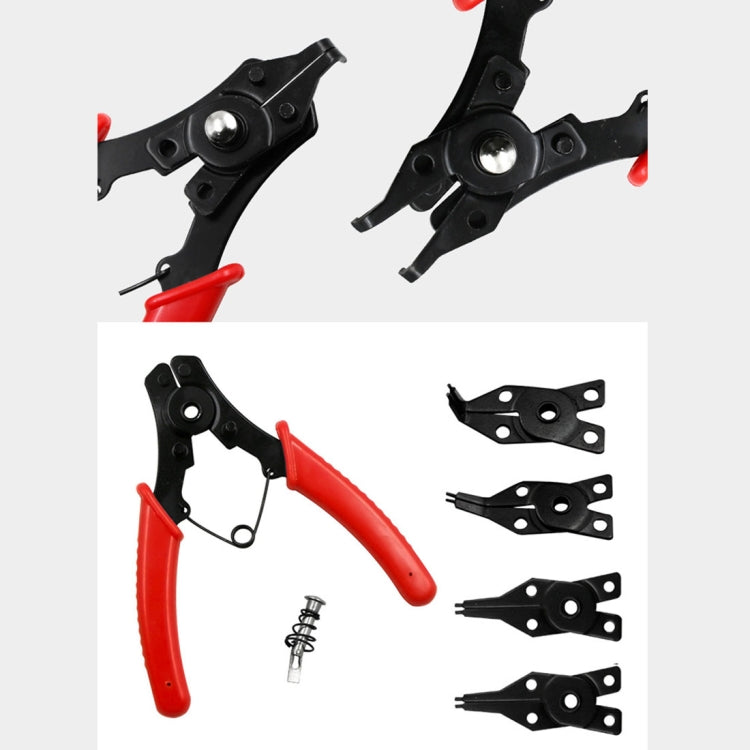 4-in-1 snap ring pliers with spare tips and spring, plus loose retaining parts