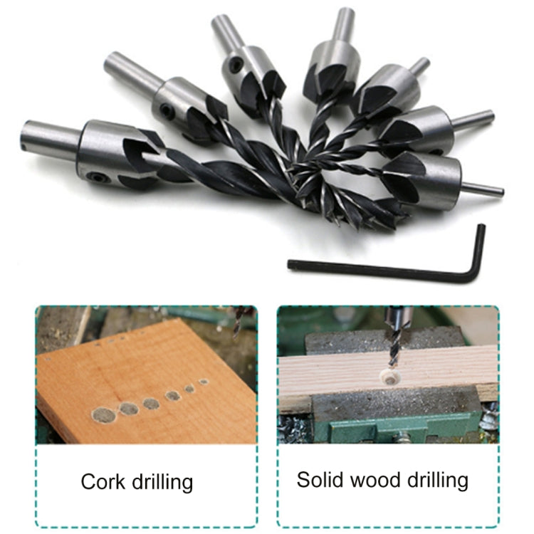 7 in 1 Woodworking Countersink Chamfer Three-Pointed High-Speed Steel Drill Bits Set, 3-10mm, 7 PCS/Set