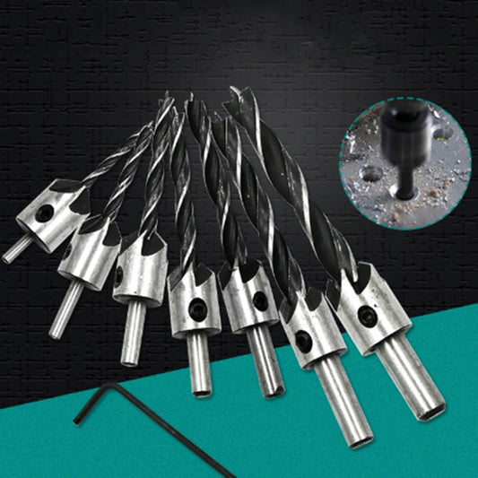 7 in 1 Woodworking Countersink Chamfer Three-Pointed High-Speed Steel Drill Bits Set, 3-10mm, 7 PCS/Set