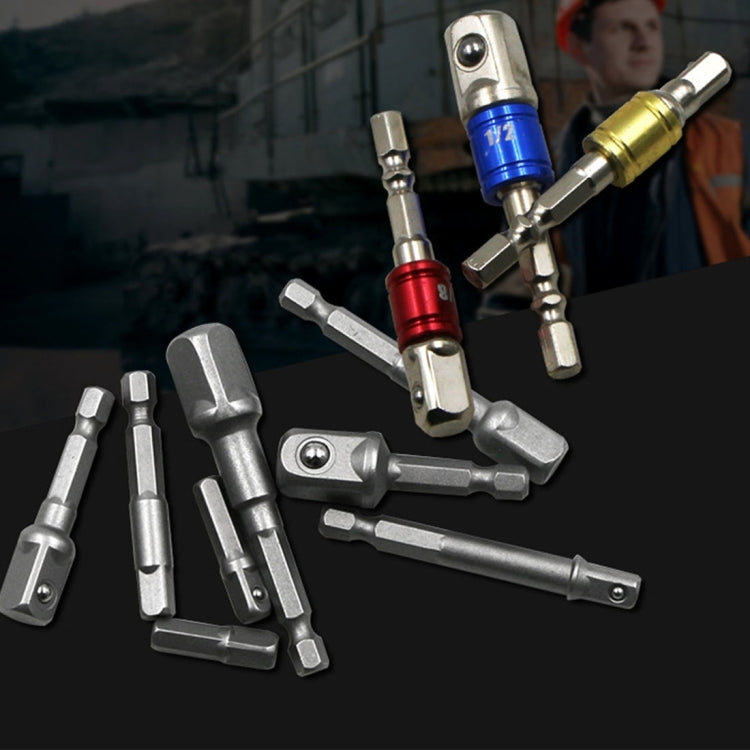 Hex shank socket bit extensions with colored sleeves, ball-detent socket ends