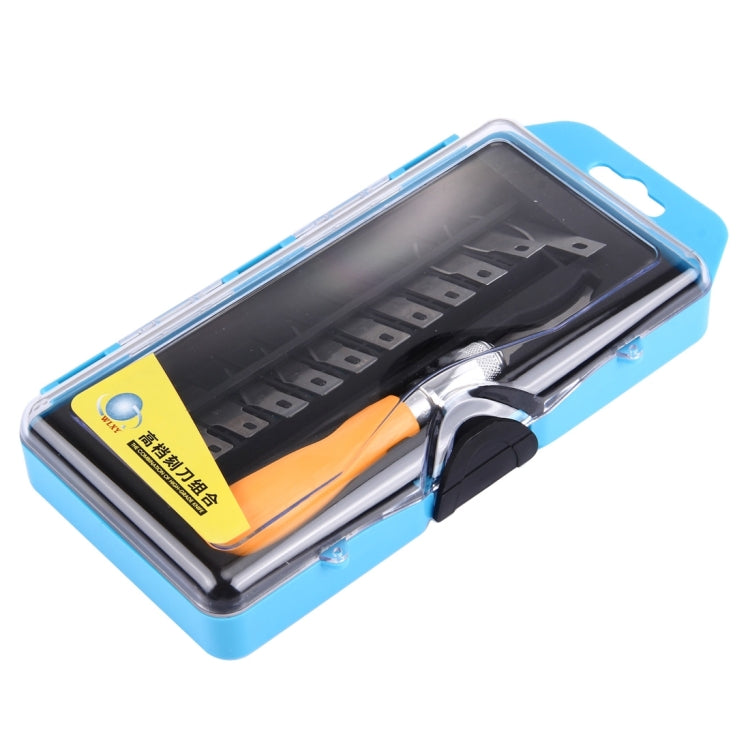 Carving knife kit in blue blister pack with blades and handle