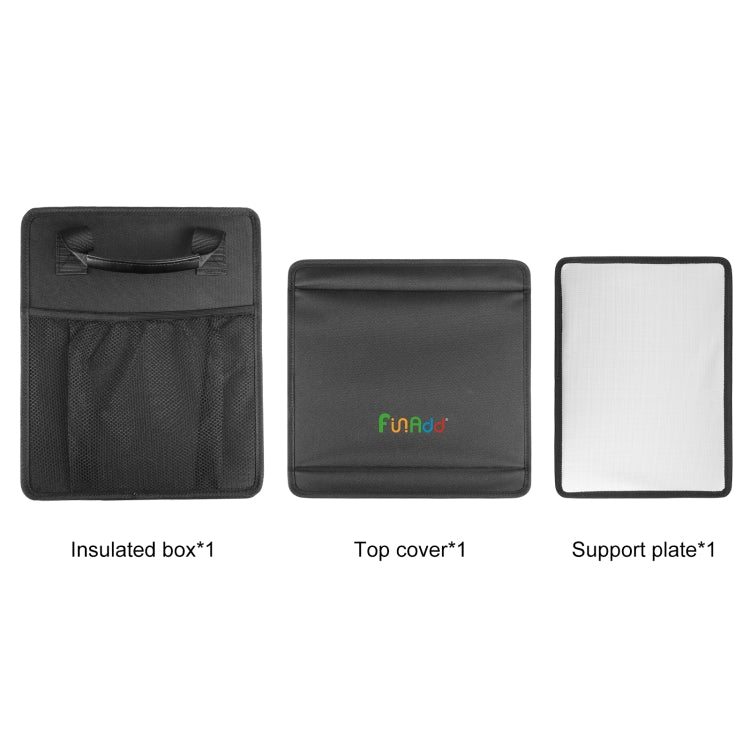 Foldable trunk organizer cooler bag parts: insulated box, top cover, and support plate