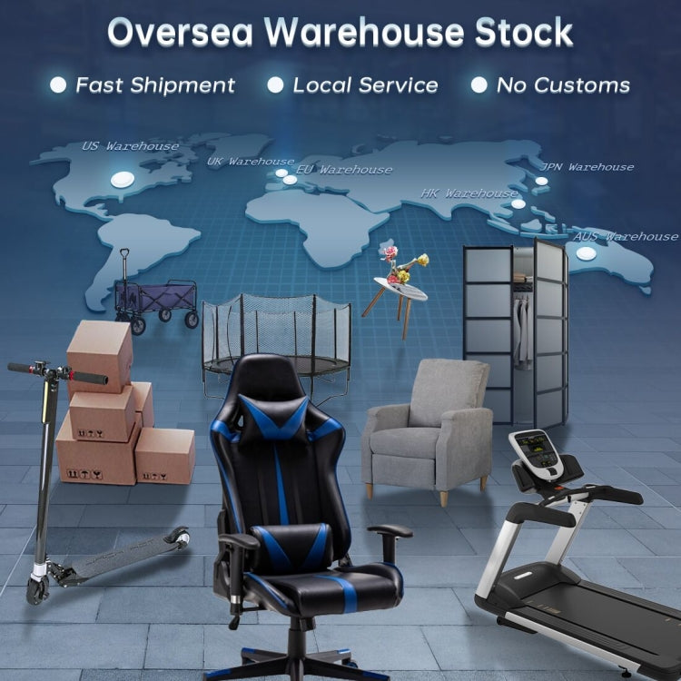 Coffee table shipping information graphic with warehouse and fast shipment icons