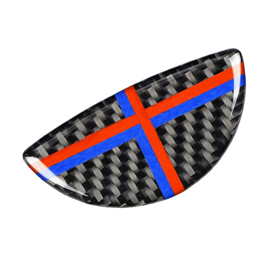 Curved carbon fiber trim sticker with red and blue diagonal cross stripes