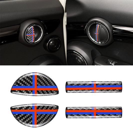 Carbon fiber trim sticker for circular vents with red and blue cross stripe design