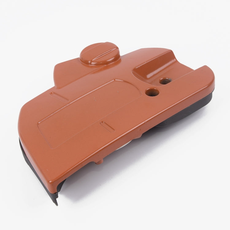 Chain brake clutch cover anti-dust assembly, orange housing with black edge and side tabs