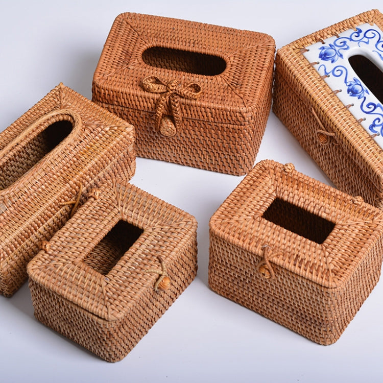 ZJH01 Circle Shape Restaurant Desktop Rattan Braided Tissue Storage Box Case, Circle Shape