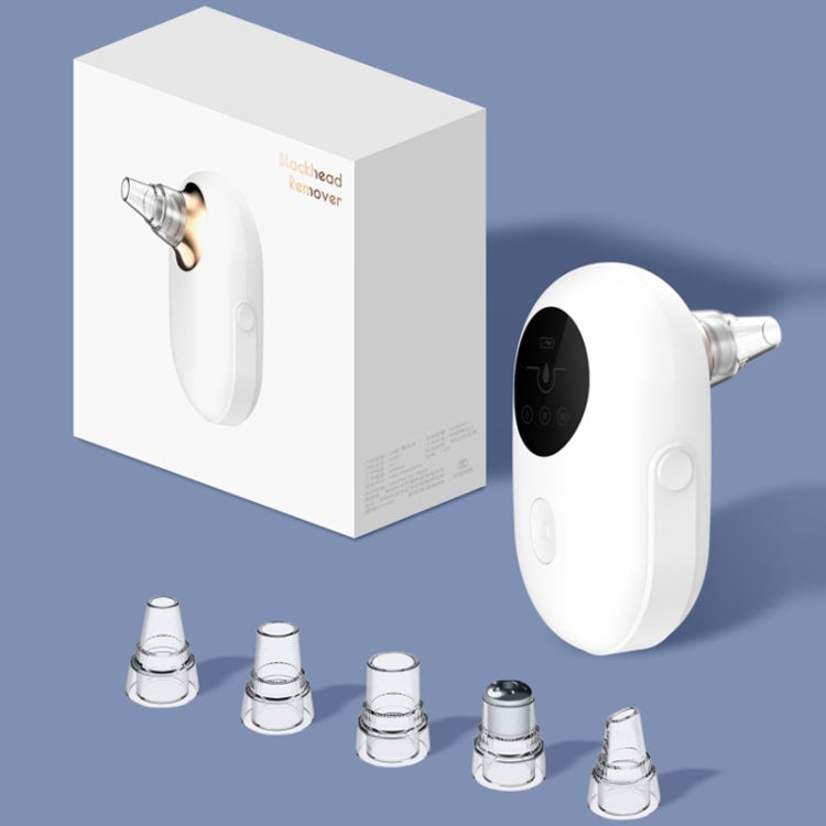 White vacuum blackhead remover kit with device and multiple clear nozzle attachments.