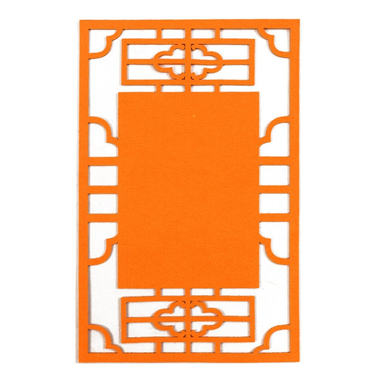 Orange non-woven decorative pad with geometric lattice frame and centered orange panel.