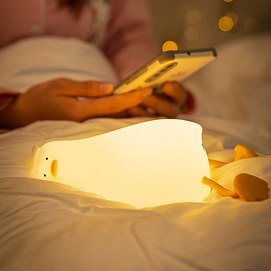 1W USB Charging LED Lie Flat Duck Silicone Touch Sensing Night Light, Flat Duck