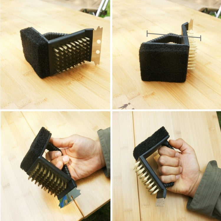 Outdoor Barbecue Cleaning Brush Camping Picnic BBQ Copper Wire Grill Three In One Right Angle Copper Wire Triangular Brush, BBQ Copper Brush