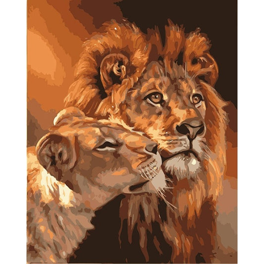 DIY Creative Paint By Numbers Oil Painting Lion Couple Art Painting without Framework, Size: 40*50 cm, Lion Couple Art Painting