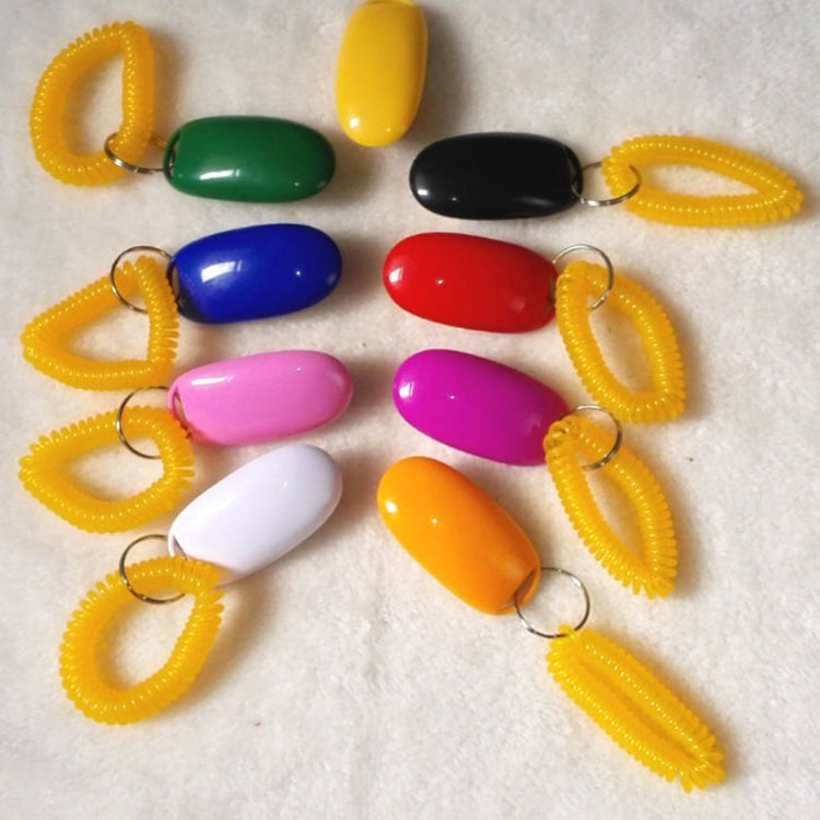 Assorted color pet training clickers with key rings and yellow braided cords