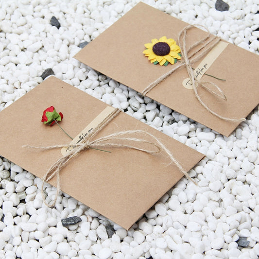 5 PCS Festival Creative DIY Retro Kraft Paper Handmade Large Dry Flower Greeting Card Birthday Card, Dry Flower Greeting Card