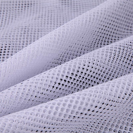 Balcony stair safety net mesh close-up, white fabric netting