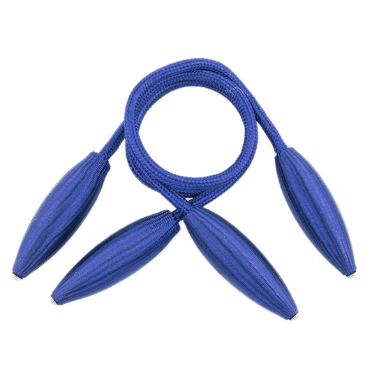 Blue curtain tie rope with loop and four attached teardrop ends