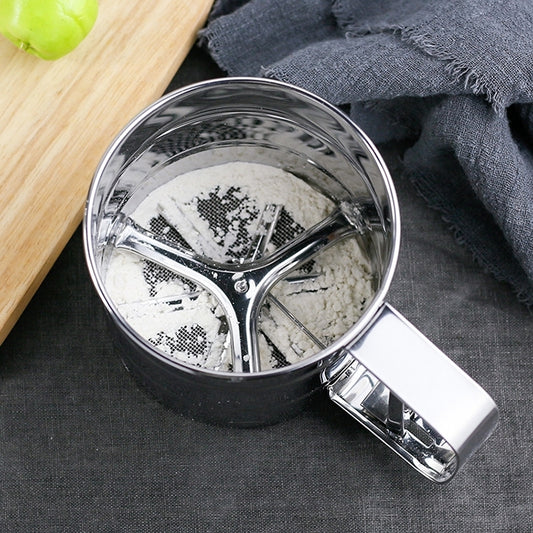 Manual Mesh Flour Sugar Powder Stainless Steel Hand Sifter Sieve Cup Baking Tool, Stainless Steel