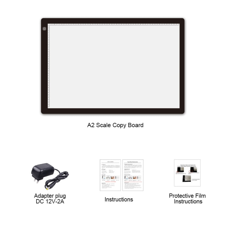 A2 LED acrylic copy board kit with adapter plug, instructions, and protective film