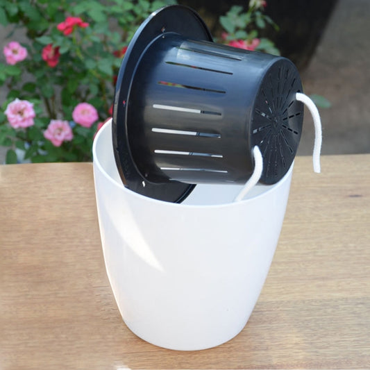 Lazy Flower Pots Automatic Water-absorbing Hydroponic Potted Plants Circular Resin Plastic Flower Pots Double-layer Design Self Watering Planter, Diameter: 13cm, Height: 13.7cm, Diameter: 13cm, Height: 13.7cm