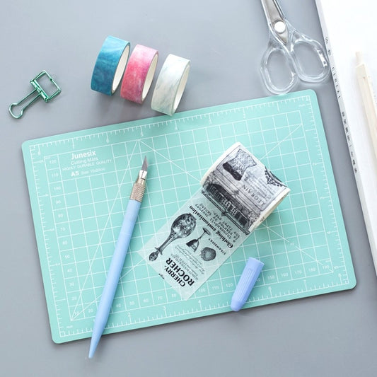 Junesix A5 Cutting Mat Set Cutting Mat & Ruler & Carving Knife, Junesix A5 (Mint Green), Junesix A5 (Pink), Junesix A5 (Blue), Junesix A5 (Purple)