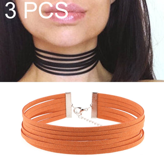 Layered flannel choker necklace, black 6-layer strip design with silver clasp