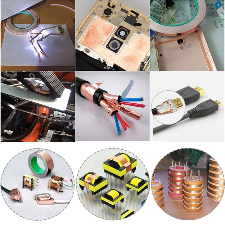 Copper conductive foil tape used on electronics, covering components and wiring areas