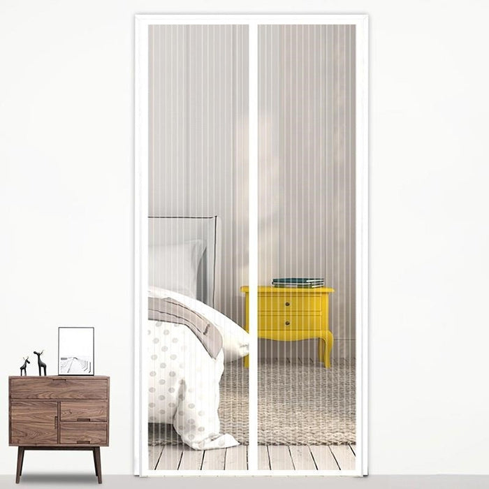 Black magnetic mosquito-proof door curtain screen with vertical mesh and central split