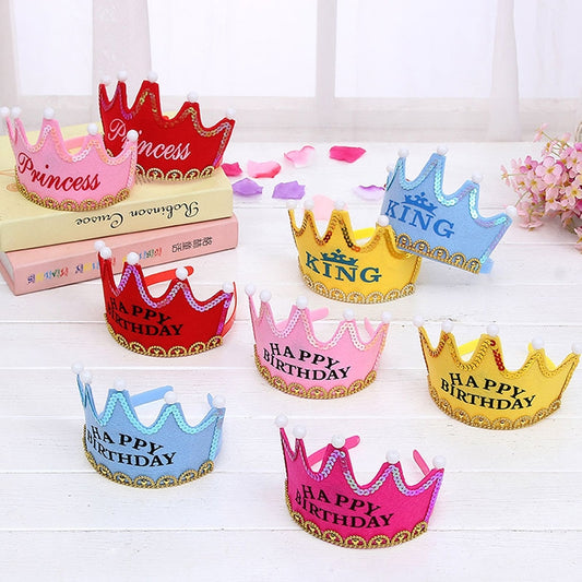 Exquisite Non-woven Fabric Children Birthday Party LED Luminous Hairband Decorative Hat, Size: 12*10.5cm, Random Color Delivery, LED Luminous Birthday Hat