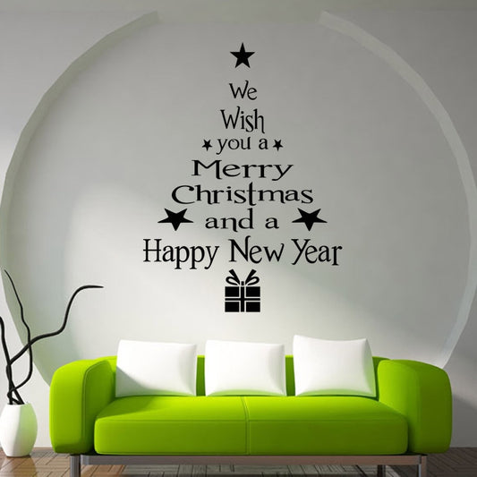 Blessing Christmas Tree Living Room Window Glass Door Removable Christmas Wall Sticker Decoration, Blessing Christmas Tree (Black), Blessing Christmas Tree (Red), Blessing Christmas Tree (White)