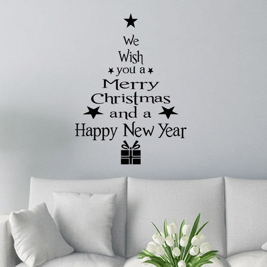 Blessing Christmas Tree Living Room Window Glass Door Removable Christmas Wall Sticker Decoration, Blessing Christmas Tree (Black), Blessing Christmas Tree (Red), Blessing Christmas Tree (White)