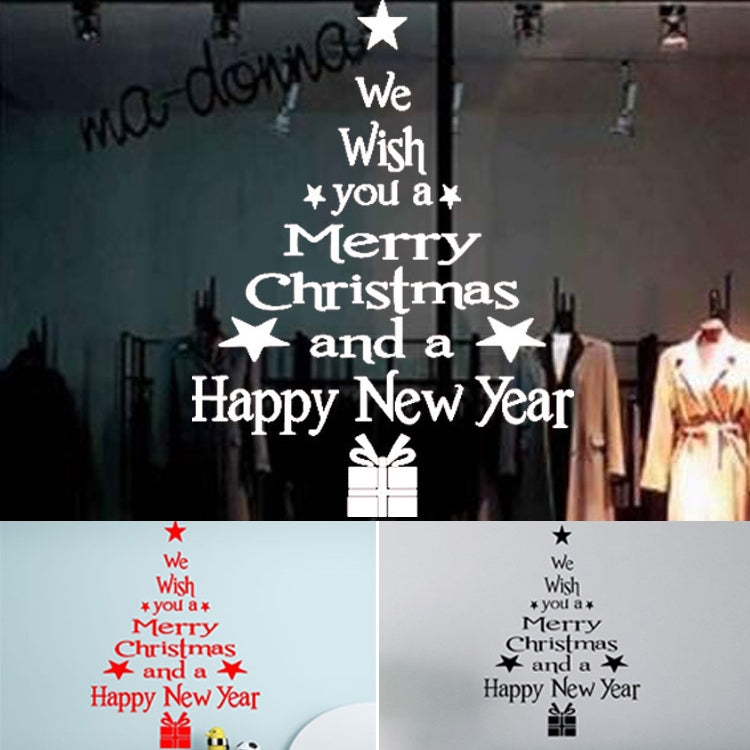 Red and white Christmas wall decal pair with stars, gift icon, and holiday messages.