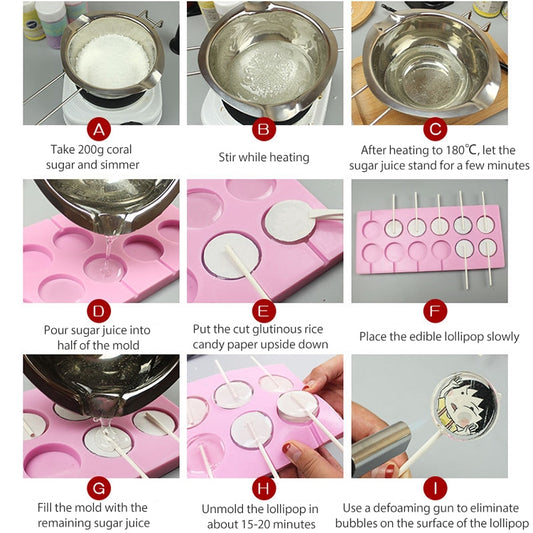 12-Capacity DIY Silicone Chocolate Molds(Lollipop Shape), Lollipop Shape, Cherry Blossoms Shape, Cow Shape