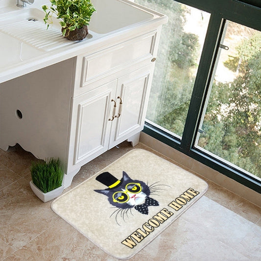 Door Mat Cat and Dog Pattern Flannel Rectangular Bathroom Carpet Living Room Bedroom Anti - skid Household Foot Pad,Size:50*80cm, Pattern:Dog Size:50*80cm, Pattern:Cat Size:50*80cm