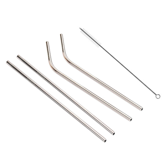 4pcs Reusable Stainless Steel Drinking Straw + Cleaner Brush Set Kit, 215*6mm, 215*6mm (Combination)