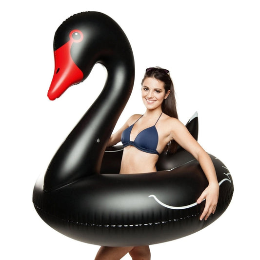 Swan Shaped Inflatable Floating Swimming Safety Pool Ring, Inflated Size: 110cm, 110cm Swan Black, 110cm Swan White