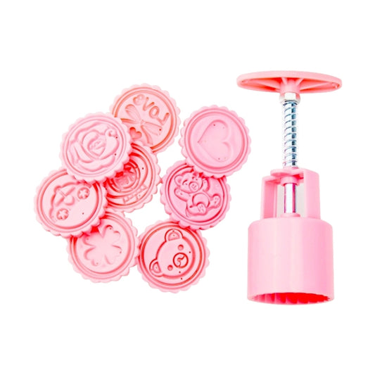 DIY Fondant Cake Mold Biscuit Cookie Cutters Baking Tools with 8 PCS Round Cartoon Patterns, 8 PCS Round Cartoon Patterns(Pink), 8 PCS Round Cartoon Patterns(White)
