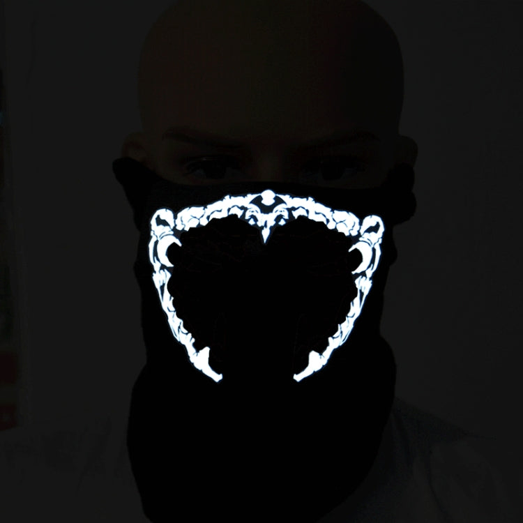 Black LED Halloween face mask with cold-white glowing mouth pattern
