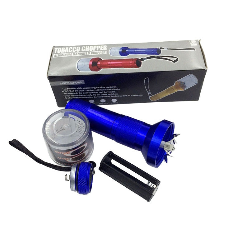 Electric tobacco rolling machine kit with blue unit, clear chamber, and retail box