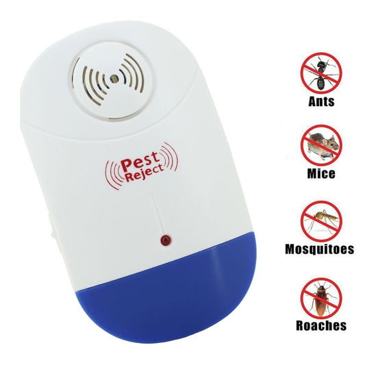 Electronic Ultrasonic Mosquito Rat Pest Control Repeller with LED Light, EU Plug AC90V-250V (White+Blue), EU Plug