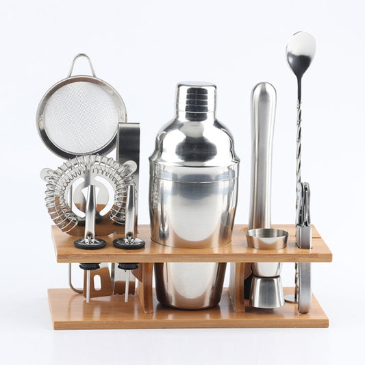 11 in 1 Stainless Steel Cocktail Shaker Tools Set with Wooden Mount, Capacity: 350ml, 350ml