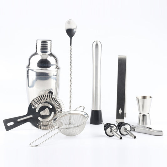 11 in 1 Stainless Steel Cocktail Shaker Tools Set with Wooden Mount, Capacity: 550ml, 550ml