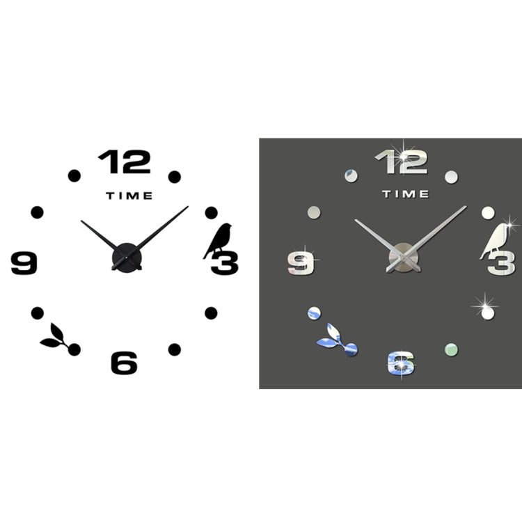 Two frameless wall clock sticker sets: black and silver-gray versions with long pointers