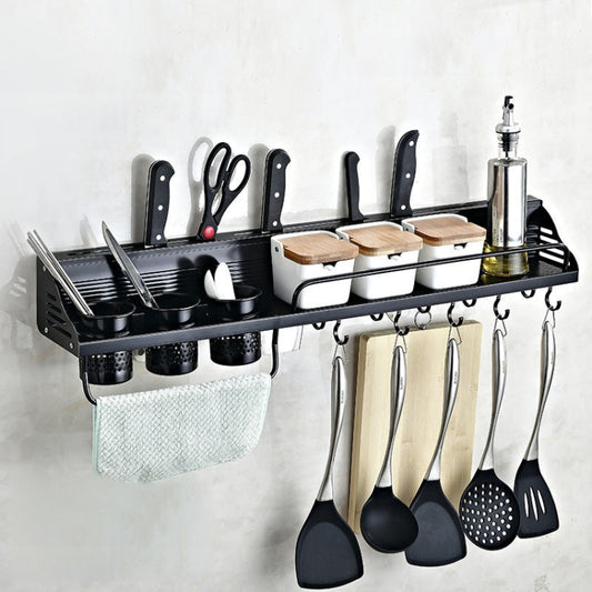 A Version 80cm 3 Cups 10 Hooks Kitchen Multi-function Wall-mounted Condiment Storage Rack, A Version 80cm 3 Cups