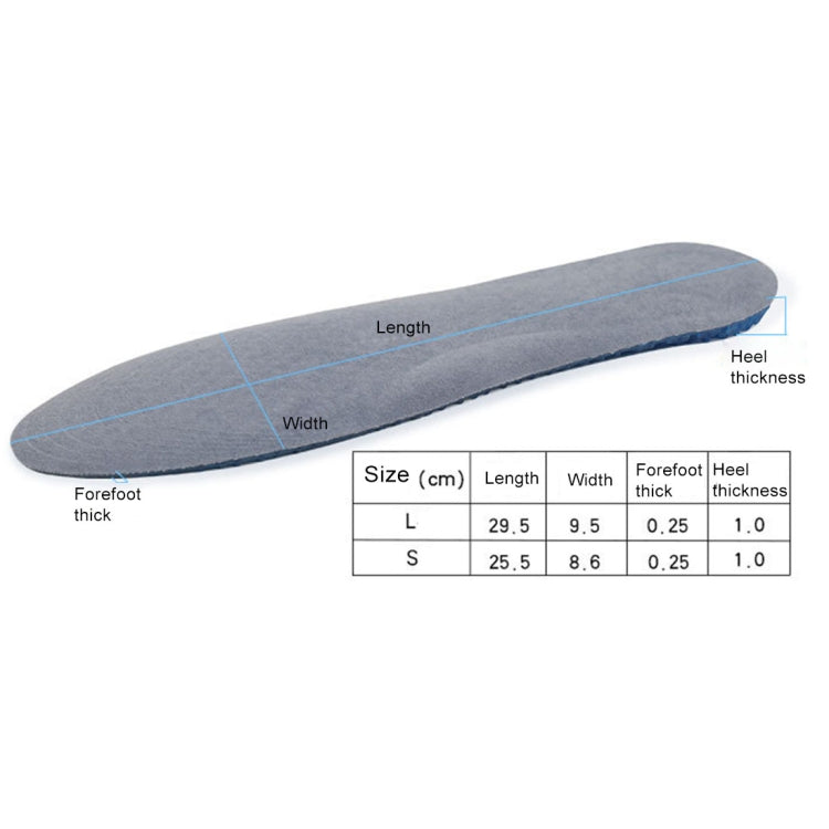 Shoe insole size chart: L length 29.5 cm, width 9.5 cm, heel 1.0 cm