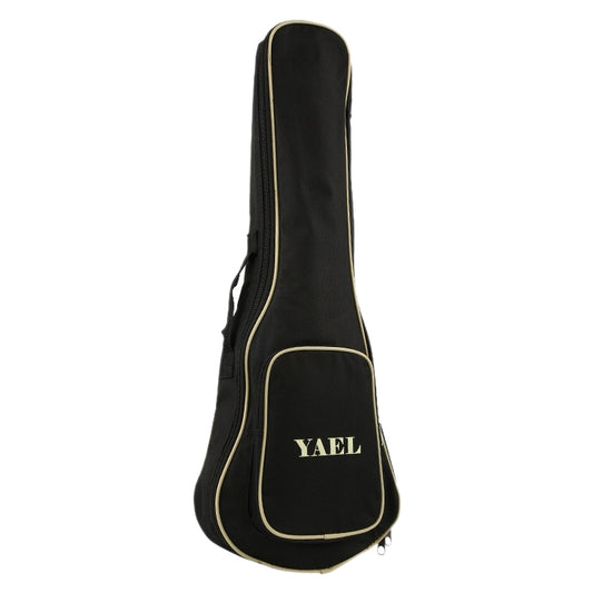 26-inch ukulele gig bag, black with gold trim and YAEL logo on front pouch