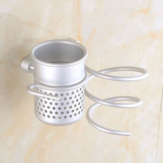 Hair Dryer Holder Wall Mount Hanging Rack Organizer Hook Spiral Bathroom Bracket, With Mesh Holder