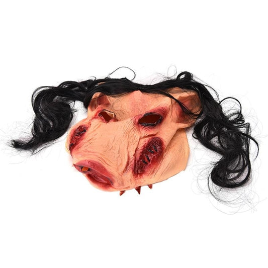 Halloween Mask Latex Pig Head Cap Halloween Festival Party Fancy Pig Face Masquerade Masks with Hair, Pig Head