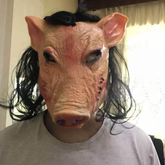 Halloween Mask Latex Pig Head Cap Halloween Festival Party Fancy Pig Face Masquerade Masks with Hair, Pig Head