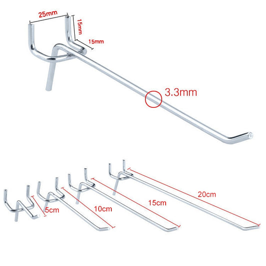 10pcs Supermarket Clothing Shop Pegboard Slat Wall Hook Shelf Hole Plate, Hole Pitch: 2.5cm, Length: 15cm, Wire Diameter: 3.3mm, Length: 15cm