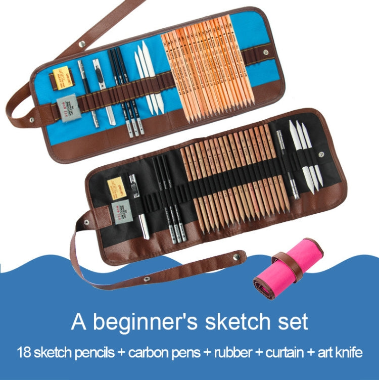 Closed canvas sketching tool roll cases with pencil storage and rolled charcoal included